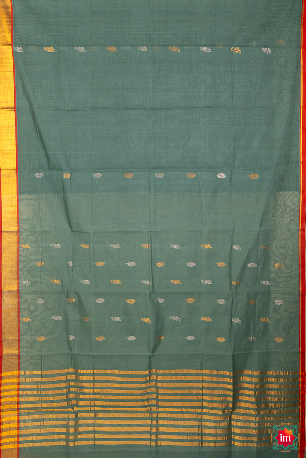 Grey Red Venkatagiri Cotton Saree Vaanam