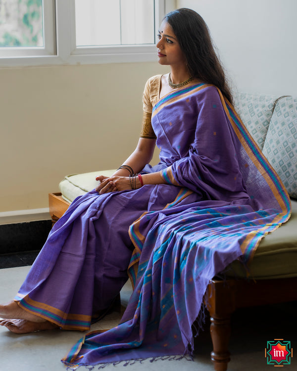 Lavender Purple Mul Jamdhani Saree Titli