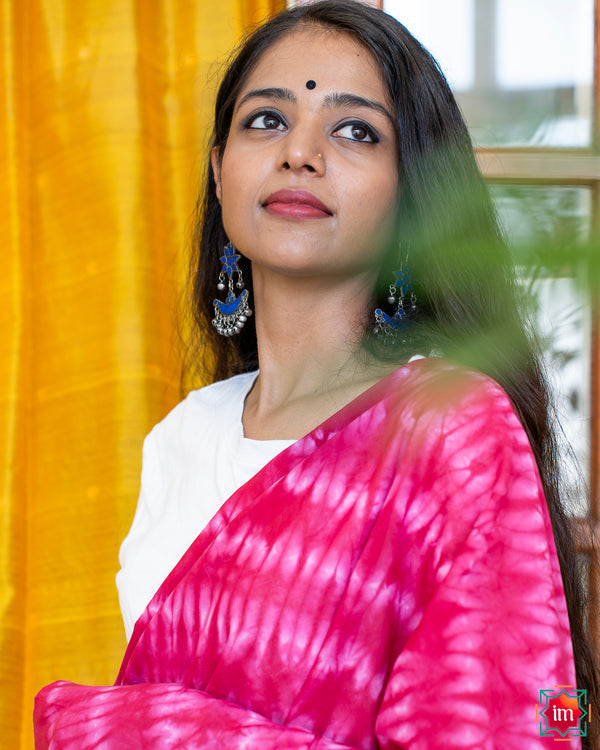 Pink Mul Cotton Bagru Handblock Shibori Saree Rangras