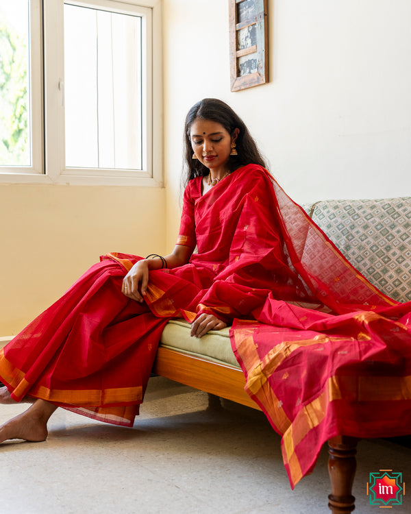 Red Venkatgiri Cotton Saree Anagha