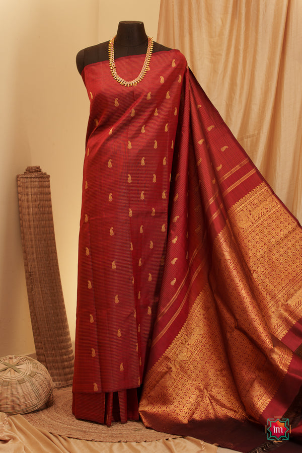 Rust Vairoosi Kanjivaram Pure Zari Handloom Saree Rukmini