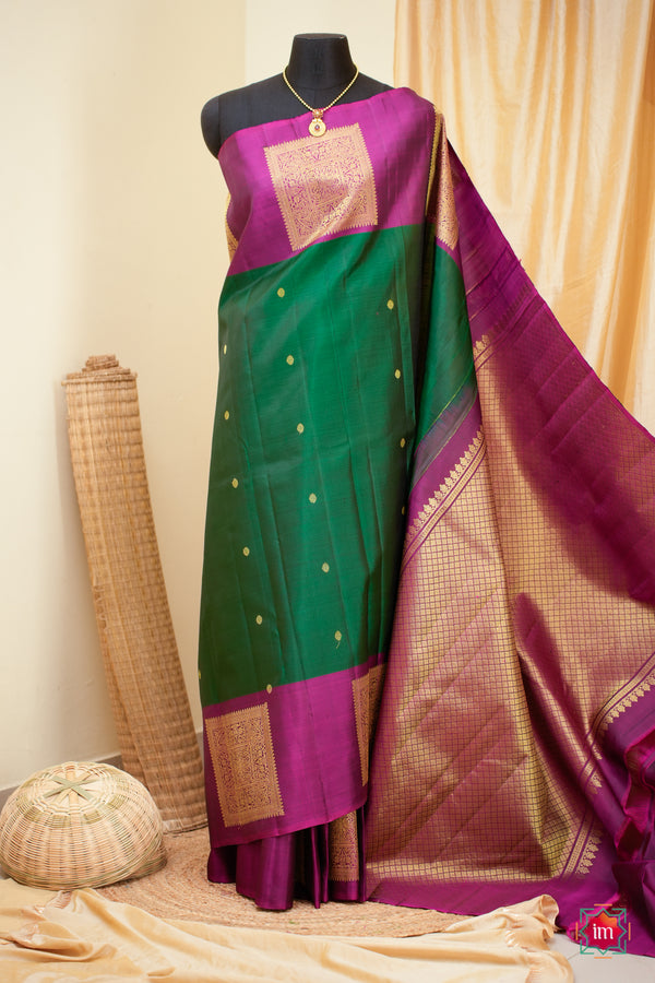 Green with Pink Kanjivaram Handloom Saree Marudham
