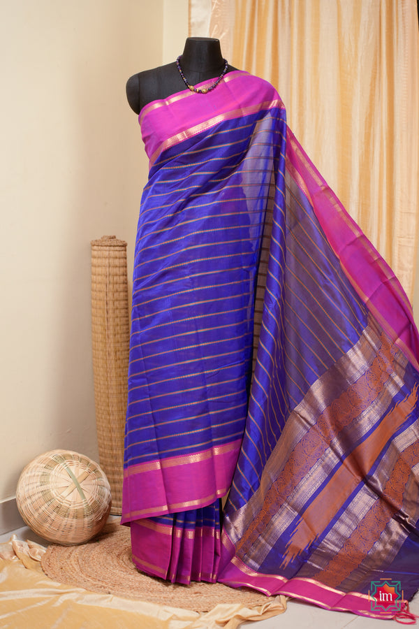 MS Blue Kanchi Silk Cotton Handloom Saree Mayil
