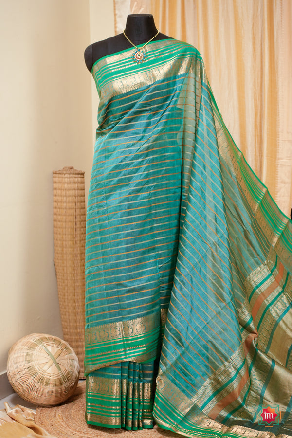 Turqoise Veldhari Kanchi Silk Cotton Handloom Saree Naina