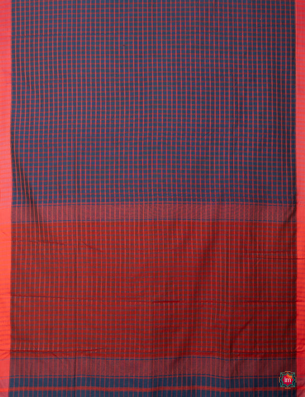 Blue Pink Checkered Handloom Maheshwari Cotton Saree