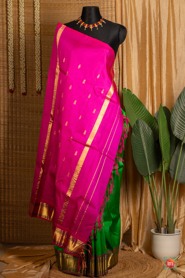Green With Pink Kanjivaram Silk Saree Marugadam