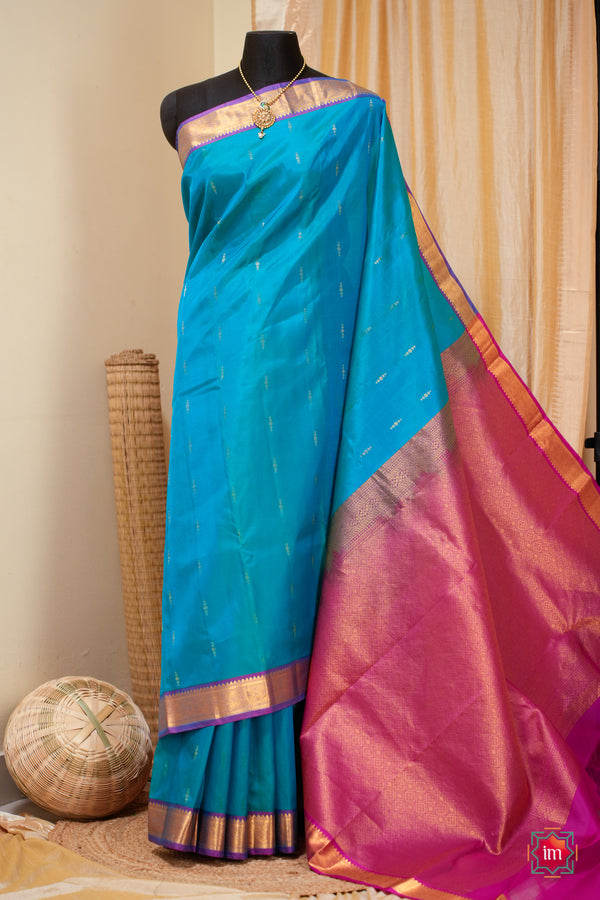 Blue With Pink Kanjivaram Handloom Saree Akila
