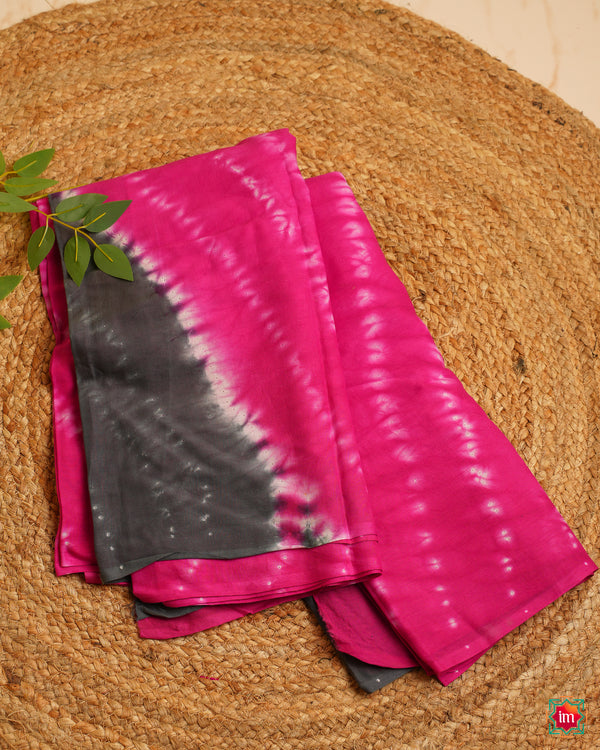 Pink Grey Mul Cotton Bagru Handblock Shibori Saree Rangras