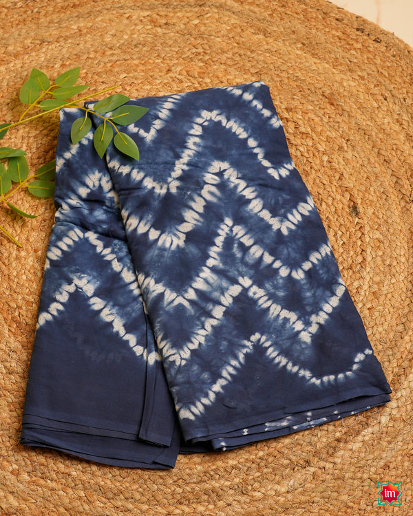 Blue Mul Cotton Bagru Handblock Printed Saree Masti