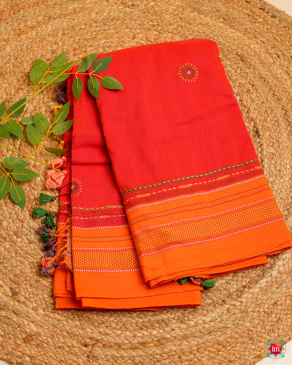Orange Red Ilkal Lambani Embroidery Jugalbandhi Thread Treasures