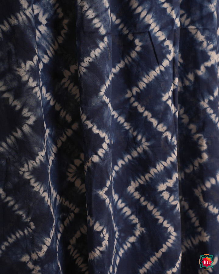 Blue handloom saree, where in the detailed saree print is displayed.