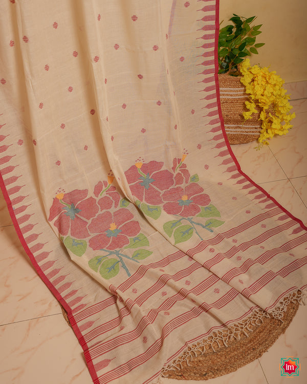 White Bengal Cotton Saree Phool