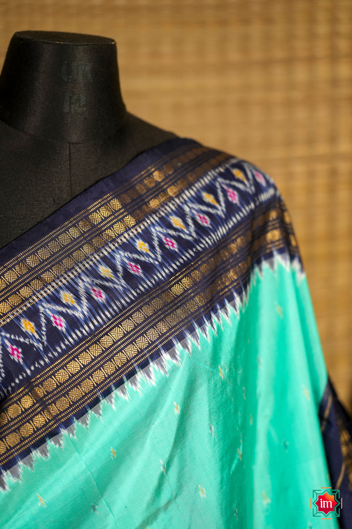 Aqua-with-Blue-Pochampally-Ikkat-Silk-Saree-Devasena-1-The-Indian-Motif