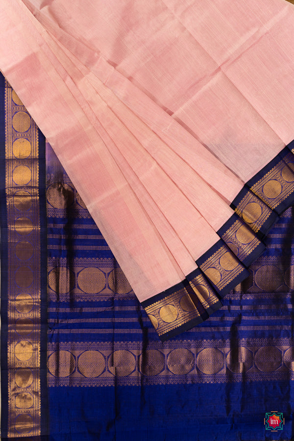 Baby-Pink-With-Ink-Blue-Kanchi-Silk-Cotton-Saree-Paavai-The-Indian-Motrif