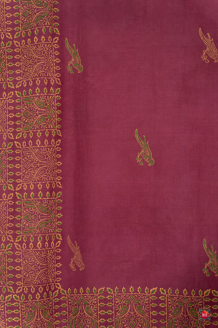 Beet Pink Mul Jugalbandhi Cotton Saree With Handblock Prints Kimaya-5-The Indian Motif