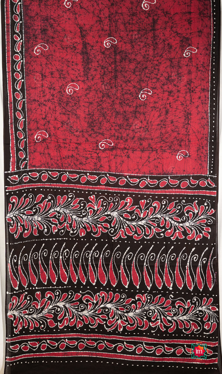 Beet Pink With Black Batik Cotton Saree Pink Passion-1-The Indian Motif
