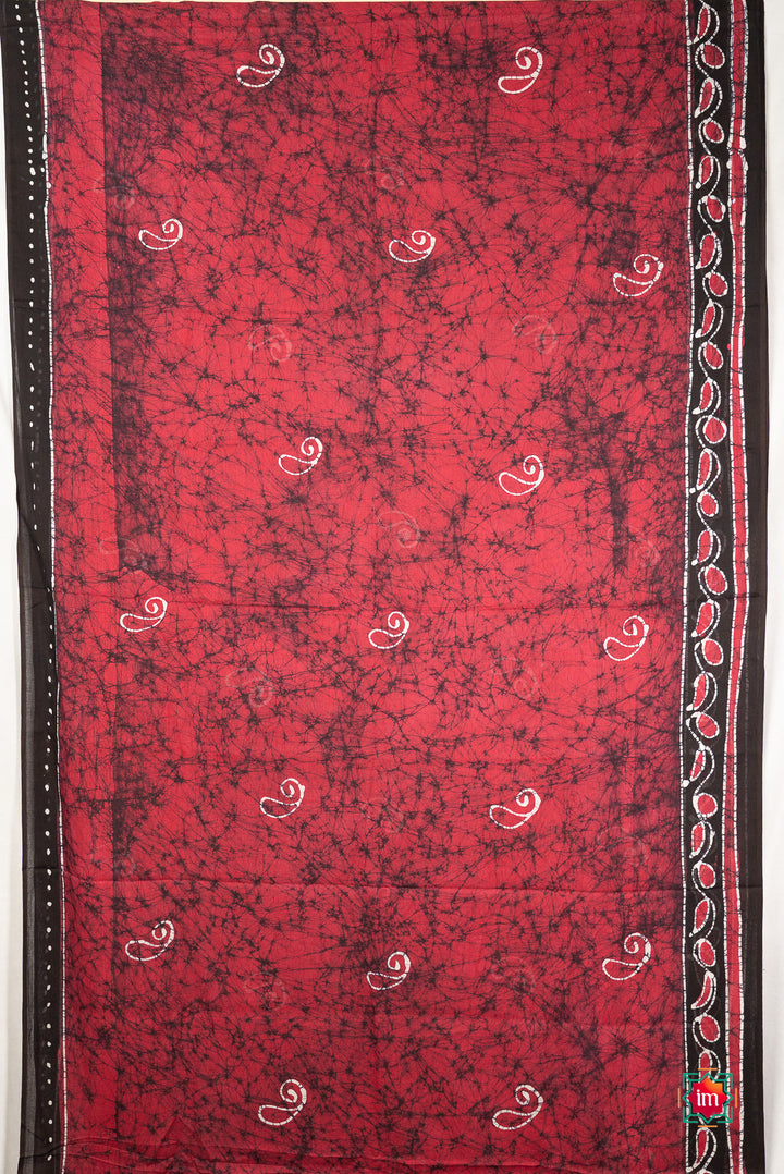 Beet Pink With Black Batik Cotton Saree Pink Passion-3-The Indian Motif