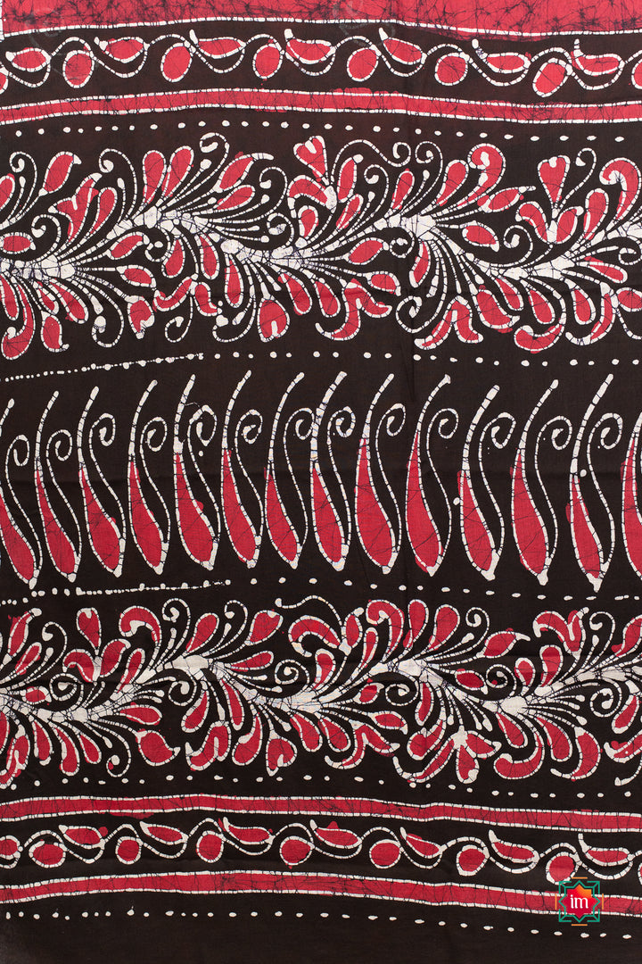 Beet Pink With Black Batik Cotton Saree Pink Passion-4-The Indian Motif