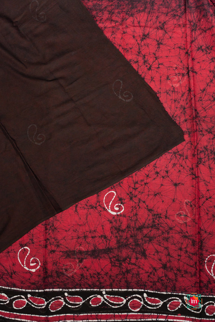 Beet Pink With Black Batik Cotton Saree Pink Passion-6-The Indian Motif