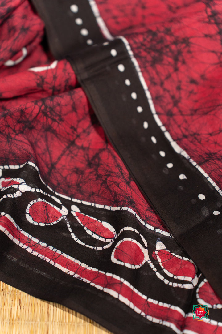Beet Pink With Black Batik Cotton Saree Pink Passion-The Indian Motif