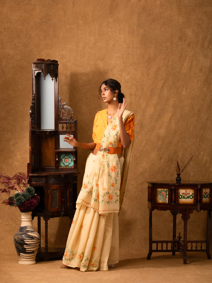 Beige-Hand-Embroidered-Jugalbandhi-Tussar-Cotton-Saree-Sand-Stone-1-The-Indian-Motif