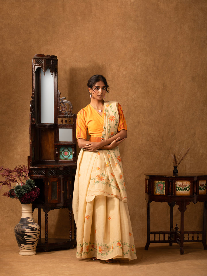 Beige-Hand-Embroidered-Jugalbandhi-Tussar-Cotton-Saree-Sand-Stone-2-The-Indian-Motif