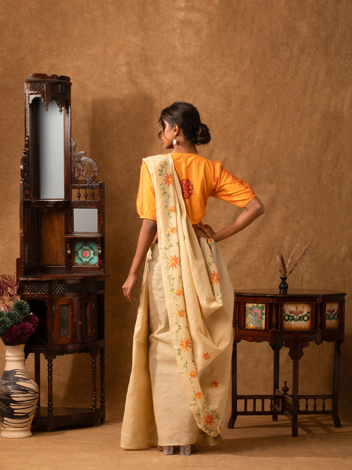 Beige-Hand-Embroidered-Jugalbandhi-Tussar-Cotton-Saree-Sand-Stone-4-The-Indian-Motif