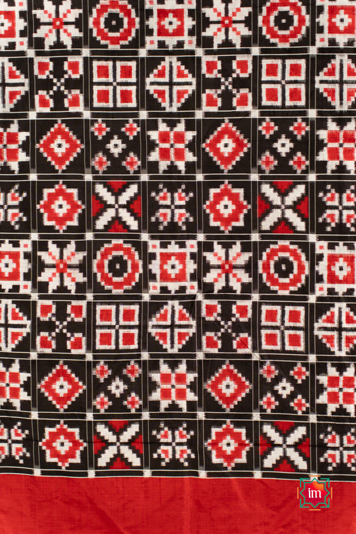 Black Red Telia Rumal Inspired Pochampally Double Ikkat Silk Saree Charminar-6-The Indian Motif