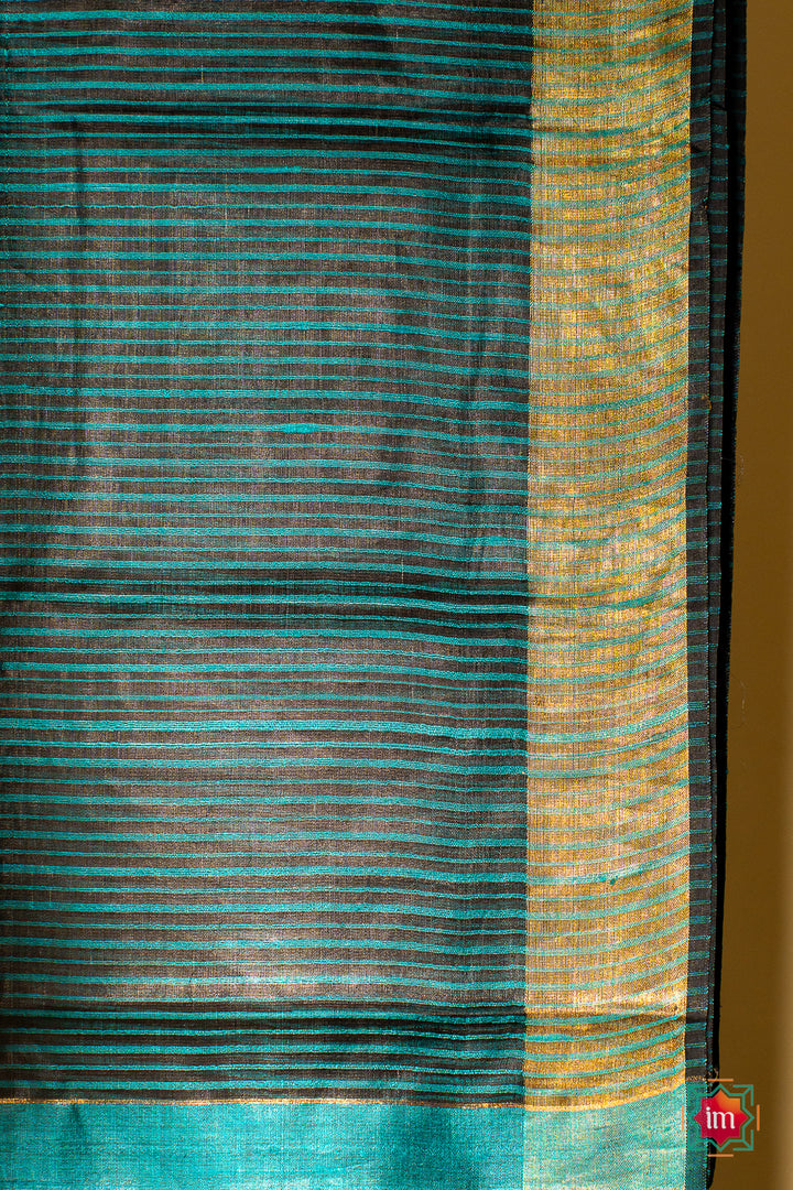 Black-Sea-green-Bhagalpur-Tusssar-Silk-Saree-Sameera-11-The-Indian-Motif