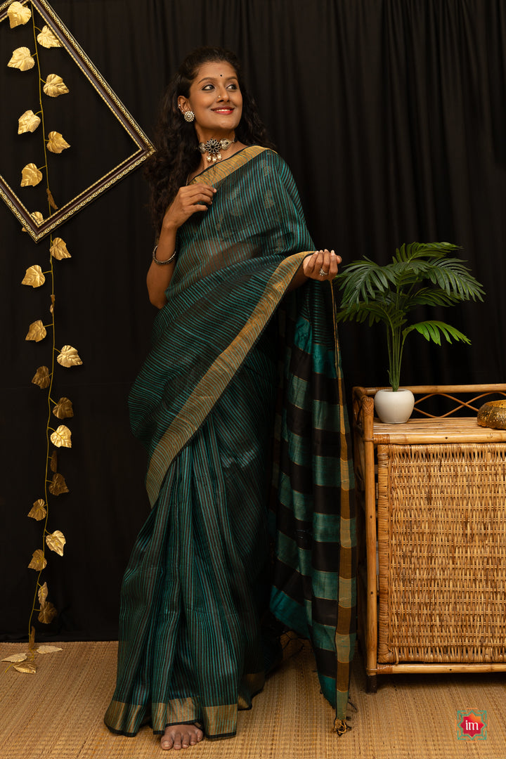 Black-Sea-green-Bhagalpur-Tusssar-Silk-Saree-Sameera-2-The-Indian-Motif