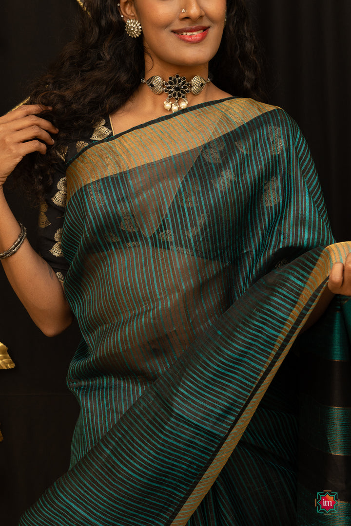 Black-Sea-green-Bhagalpur-Tusssar-Silk-Saree-Sameera-3-The-Indian-Motif