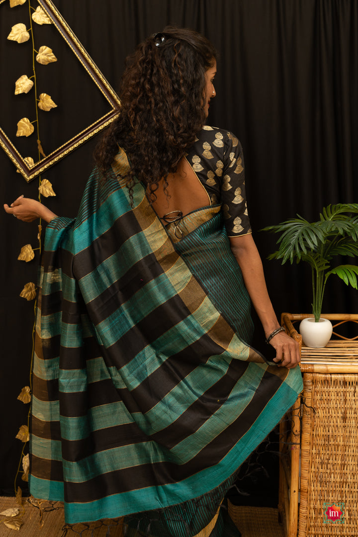 Black-Sea-green-Bhagalpur-Tusssar-Silk-Saree-Sameera-5-The-Indian-Motif
