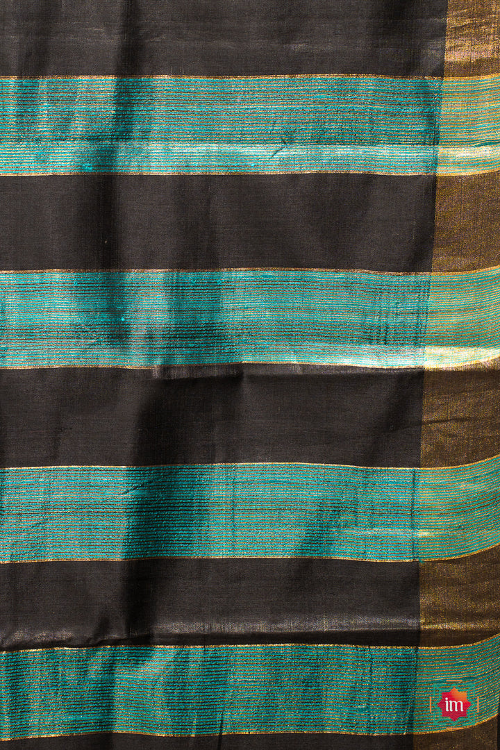Black-Sea-green-Bhagalpur-Tusssar-Silk-Saree-Sameera-8-The-Indian-Motif