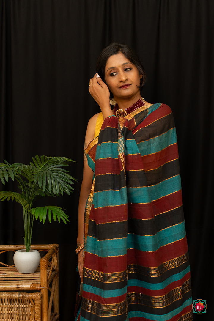 Black-Stripes-Mangalgiri-Cotton-Saree-Niroopa-6-The-Indian-motif