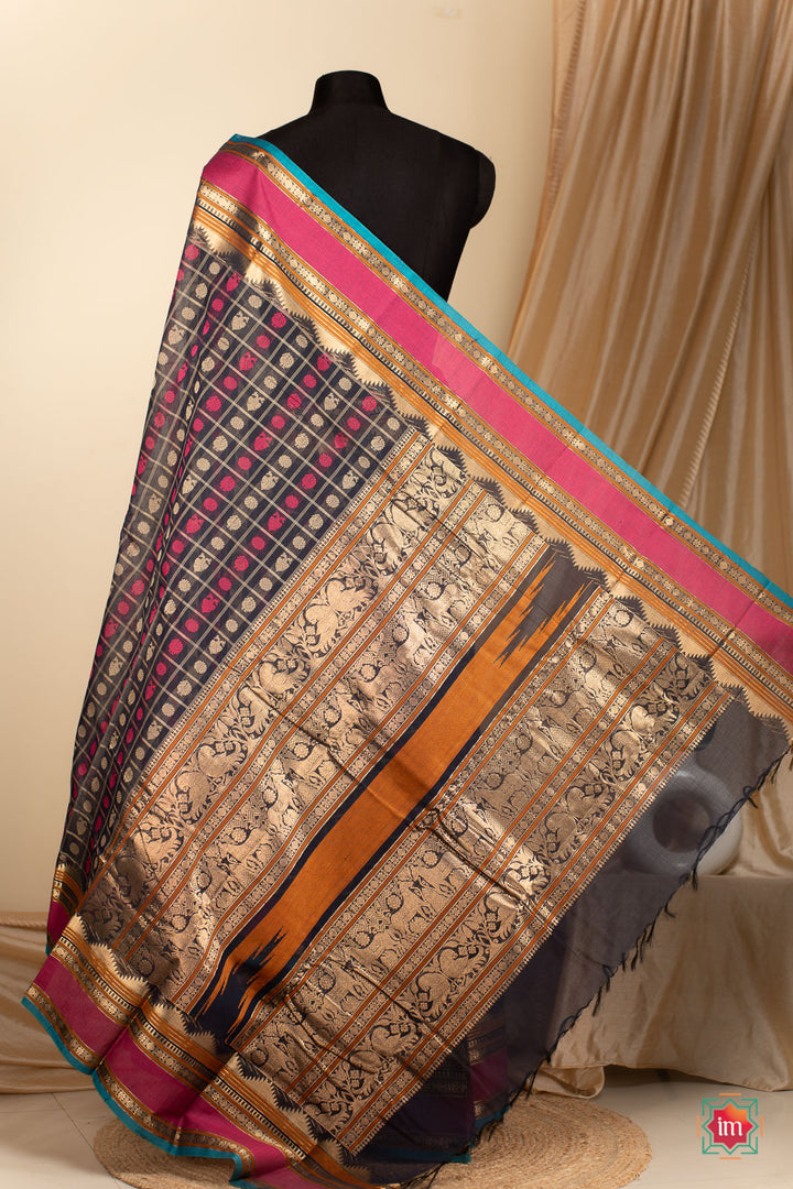 Blue-1000-Butta-Grand-Kanchi-Cotton-Saree-With-Zari-Mohini-1-The-Indian-Motif