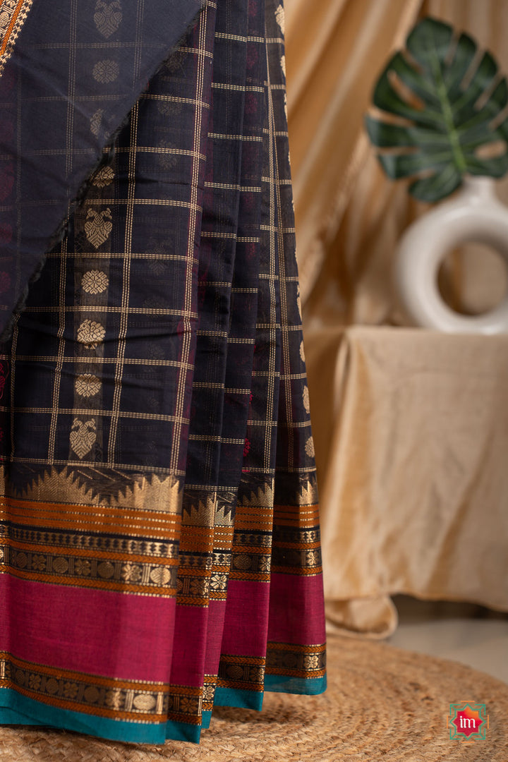 Blue-1000-Butta-Grand-Kanchi-Cotton-Saree-With-Zari-3-Mohini-The-Indian-Motif