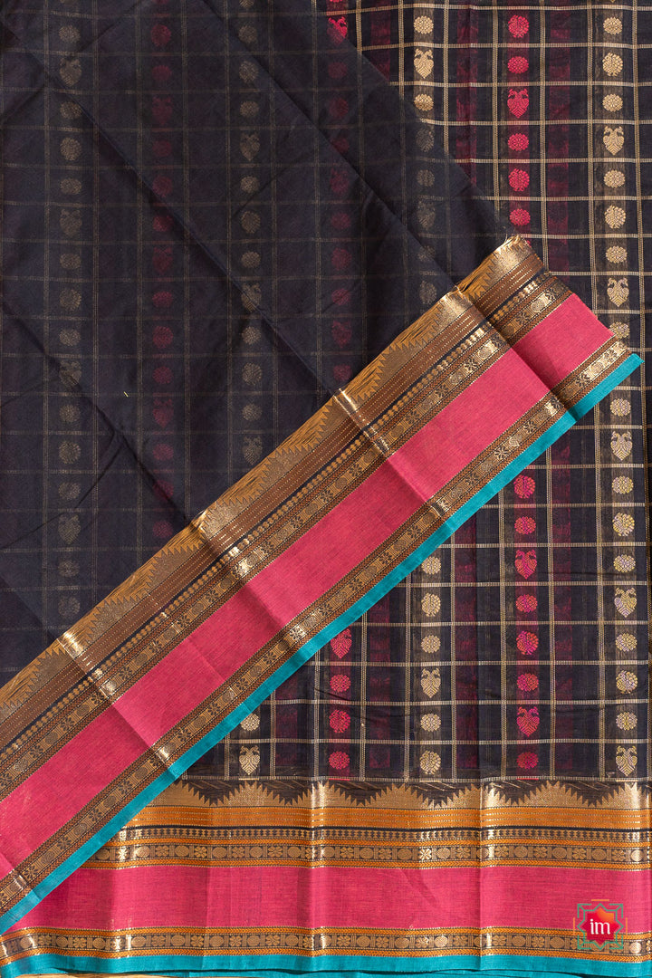 Blue-1000-Butta-Grand-Kanchi-Cotton-Saree-With-Zari-Mohini-8-The-Indian-Motif