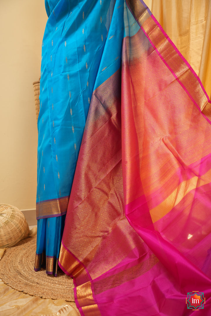 Blue-doubleshade-With-Pink-Kanjivaram-Handloom-Saree-Ananya-2-The-Indian-Motif
