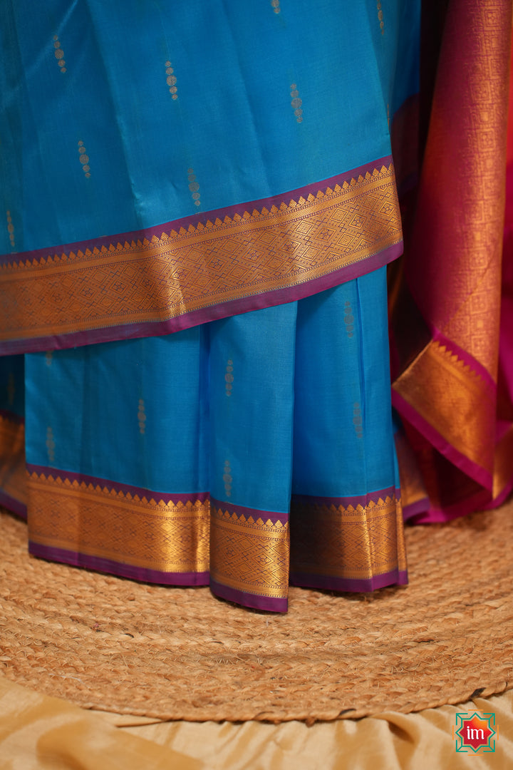 Blue-doubleshade-With-Pink-Kanjivaram-Handloom-Saree-Ananya-3-The-Indian-Motif