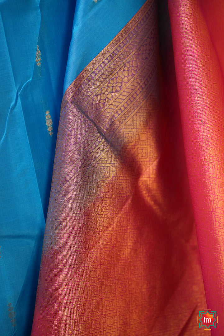 Blue-doubleshade-With-Pink-Kanjivaram-Handloom-Saree-Ananya-4-The-Indian-Motif