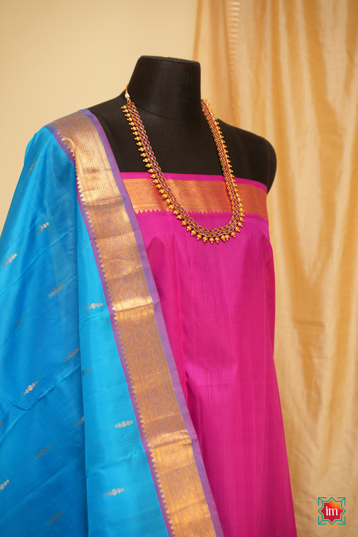 Blue-doubleshade-With-Pink-Kanjivaram-Handloom-Saree-Ananya-9-The-Indian-Motif