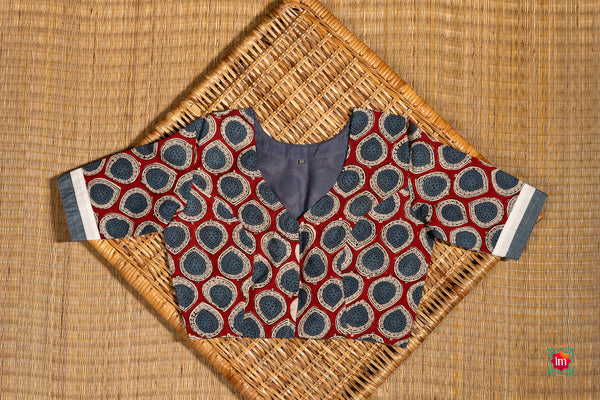 Blue Handblock Printed Cotton Blouse Nadee-The Indian Motif