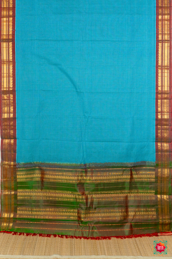 Blue Handloom Gadwal Cotton Saree Neelambari-The Indian Motif
