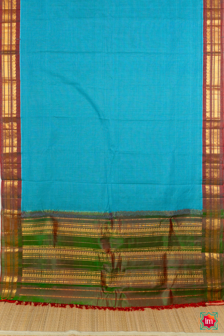 Blue Handloom Gadwal Cotton Saree Neelambari-The Indian Motif