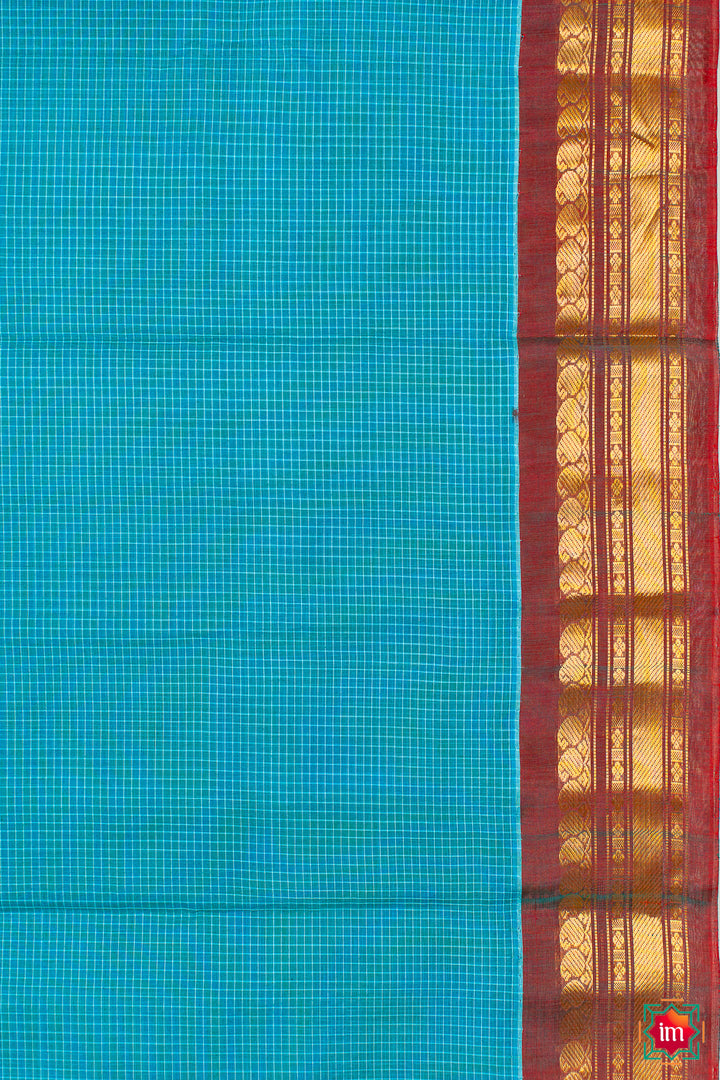 Blue Handloom Gadwal Cotton Saree Neelambari-3-The Indian Motif