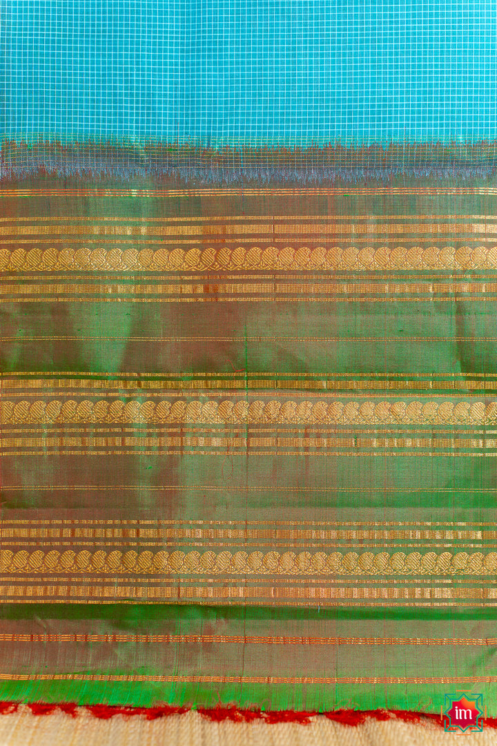 Blue Handloom Gadwal Cotton Saree Neelambari-4-The Indian Motif