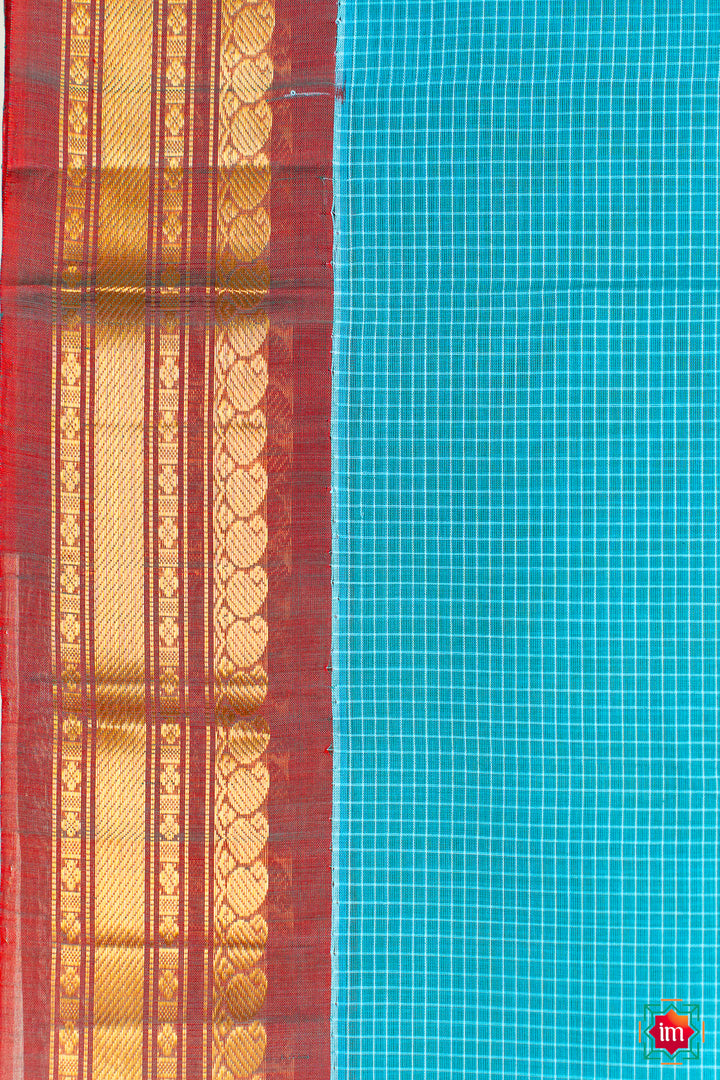 Blue Handloom Gadwal Cotton Saree Neelambari-1-The Indian Motif