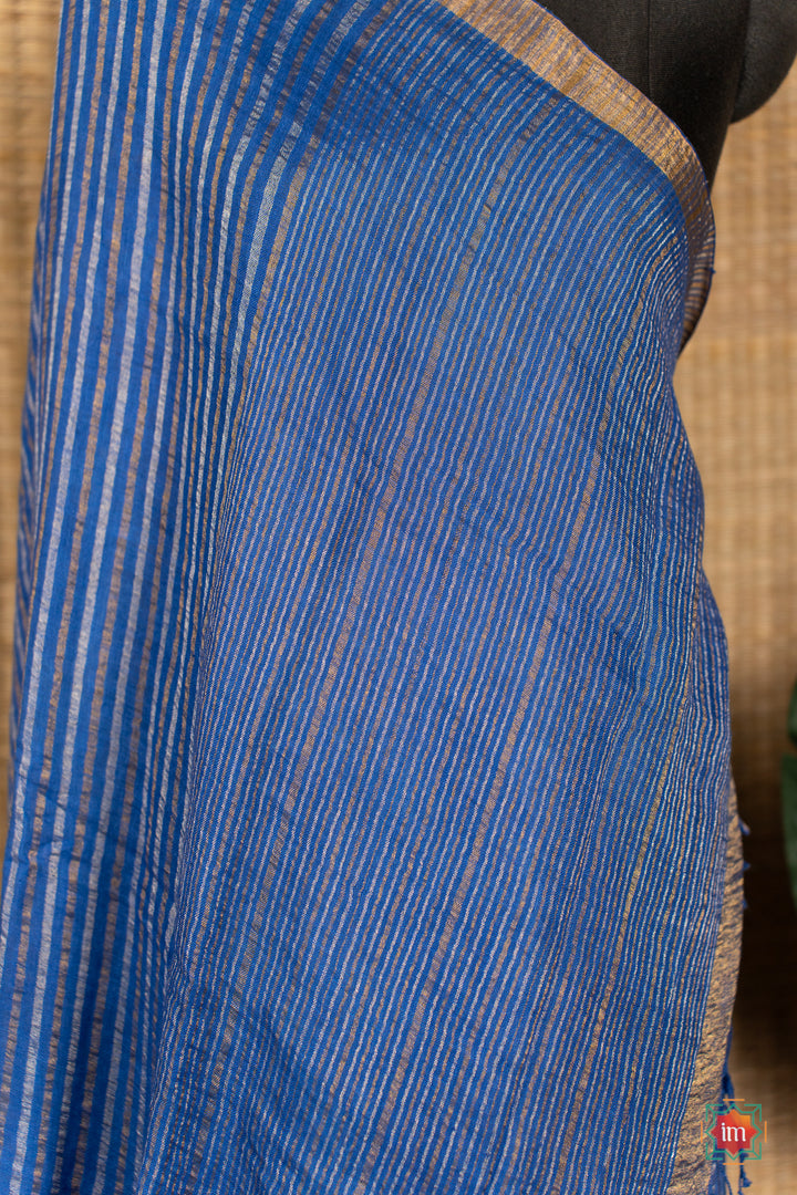 Blue-Handwoven-Linen-With-Zari-Saree-Sea-Breeze-2-The-Indian-Motif