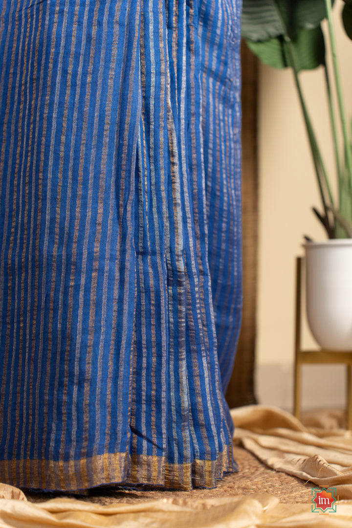 Blue-Handwoven-Linen-With-Zari-Saree-Sea-Breeze-5-The-Indian-Motif