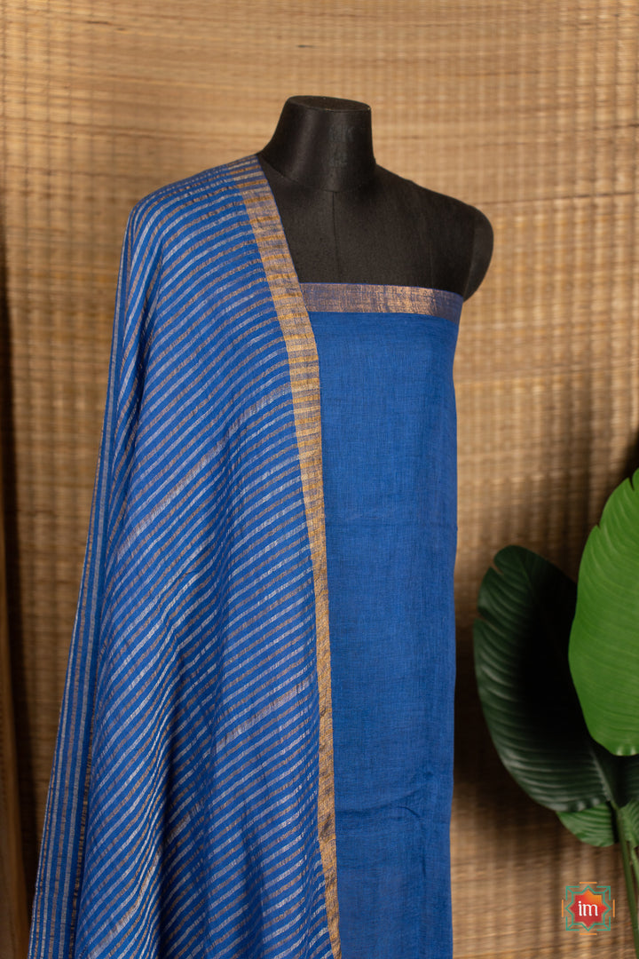 Blue-Handwoven-Linen-With-Zari-Saree-Sea-Breeze-7-The-Indian-Motif